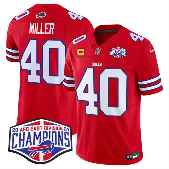 Mens Buffalo Bills #40 Von Miller Red F.U.S.E. 2024 AFC East Division Champions With 4-Star C Ptach Vapor Limited Stitched Jersey